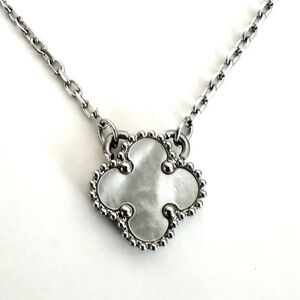 Pearl White Clover Pendant Necklace Stainless steel Four Leaf Flower Jewelry